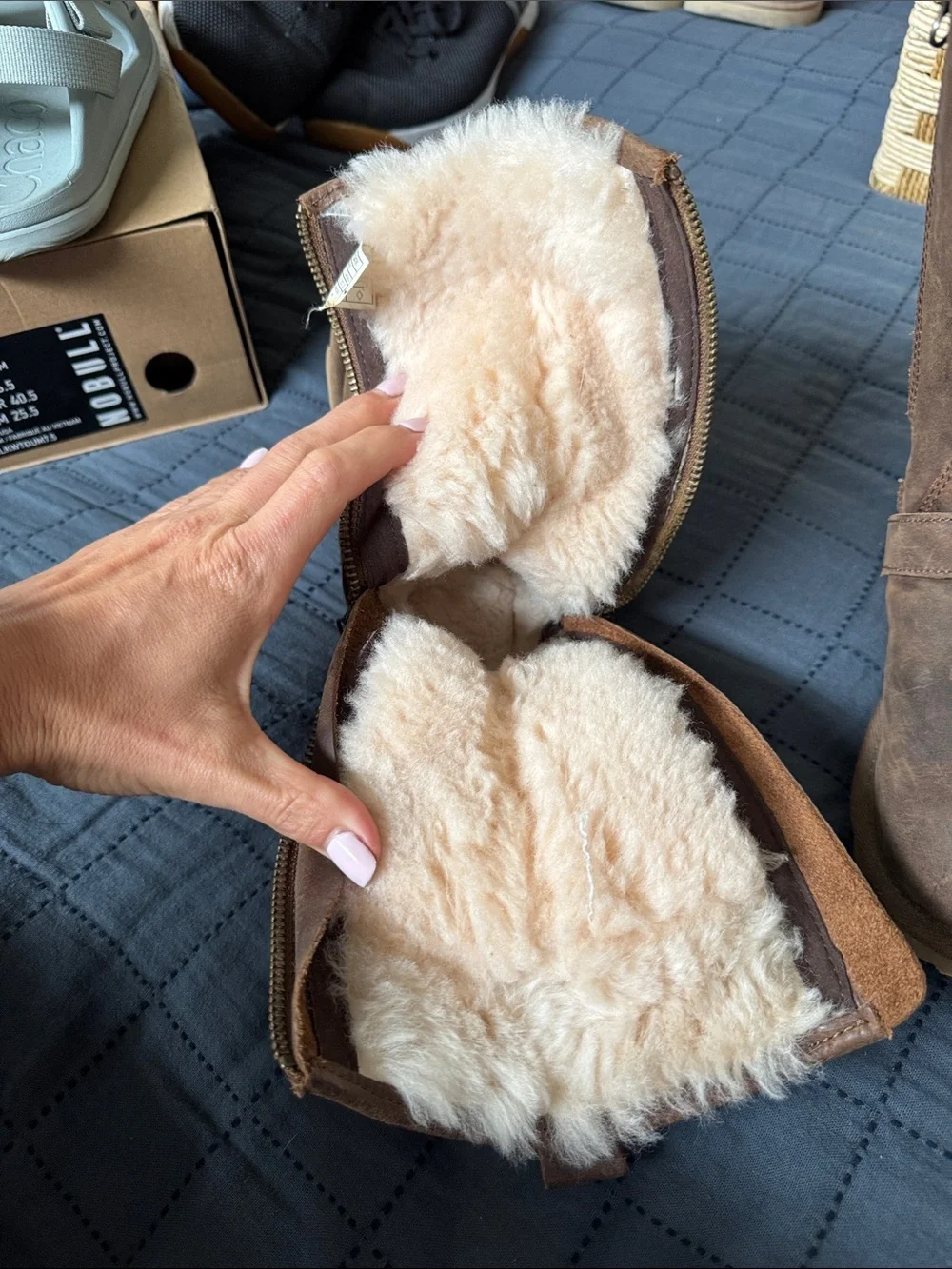 Kids UGG Brown Suede Shearling-Lined Mid-Calf Zip Boots